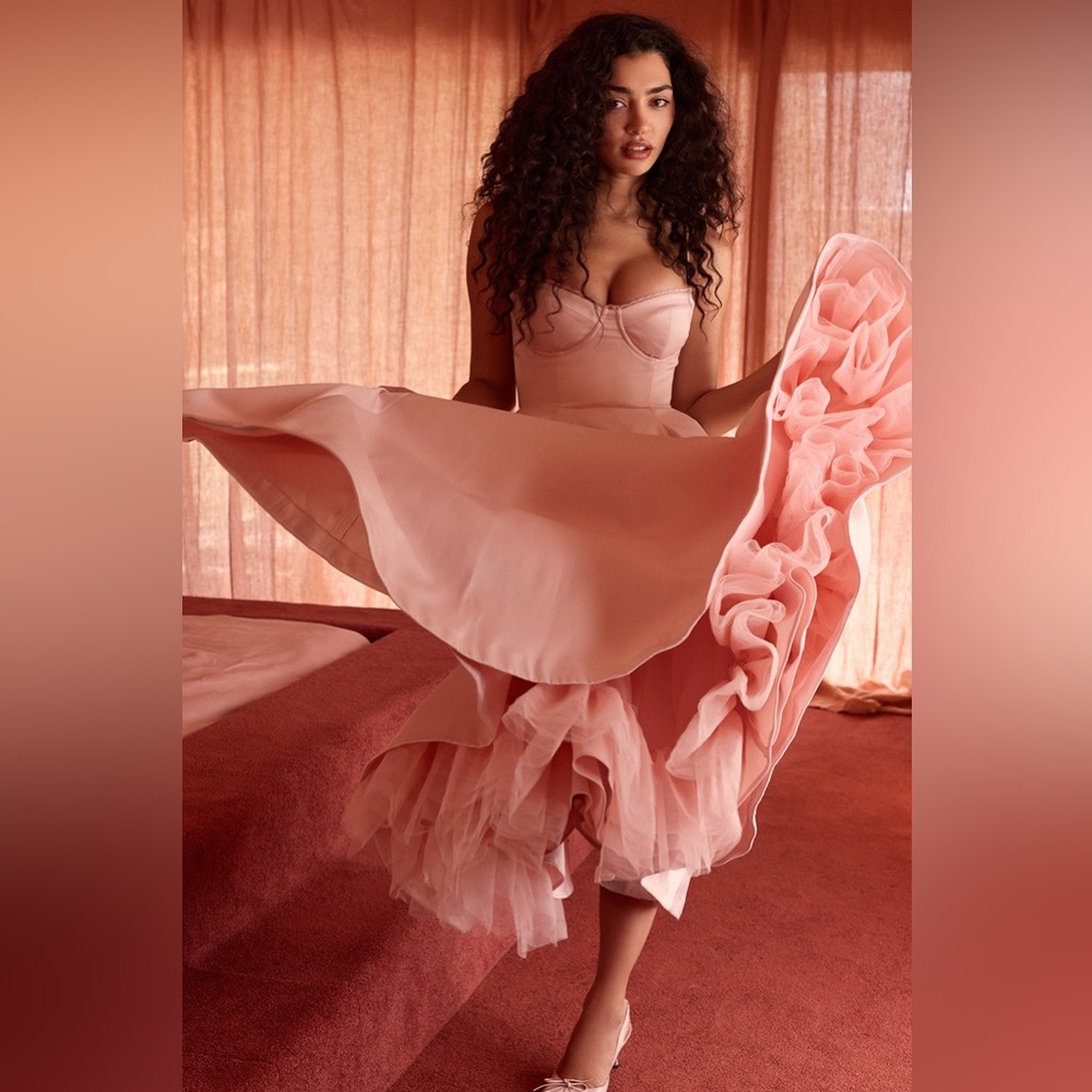 House of CB 'Mademoiselle' Ballerina Pink Satin Tulle Midi Dress NWOT - Picture 5 of 12